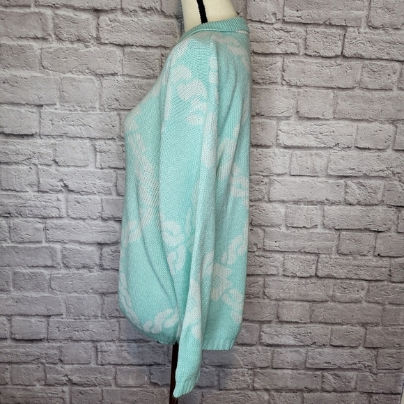Domani Vintage Sweater Aqua White Grannycore Kawaii Collared Braid Pattern - Picture 5 of 8